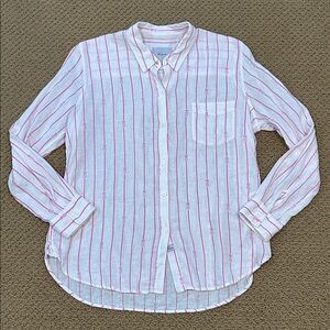 Rails Charli Pink Pineapple Stripe Button Down Linen Shirt size Medium